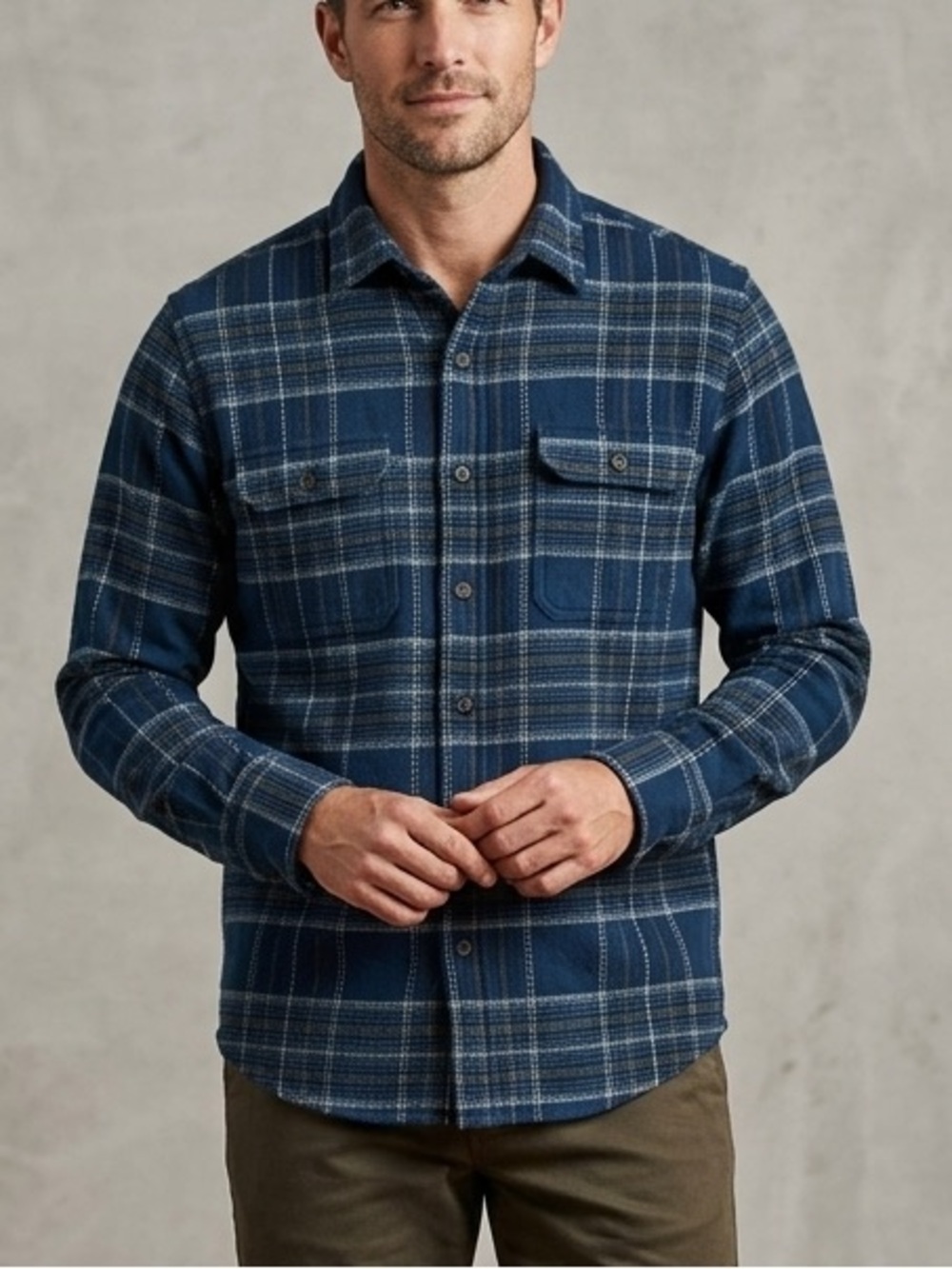 Woolrich Green Label Collection Men 19x38 Blue Plaid Flannel Shacket Shirt 1732